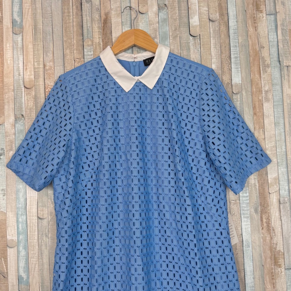 New Eloquii Blue Eyelet Lace Shift Dress Poplin Collar Collared Plus Size 18 NWT - Picture 4 of 11